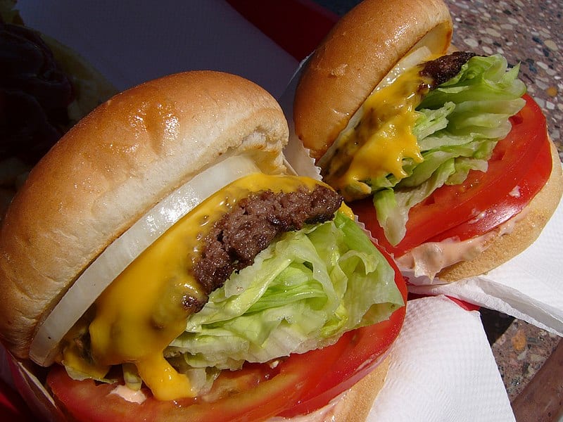 A pair of In-N-Out burgers (a classic California fast-food chain)