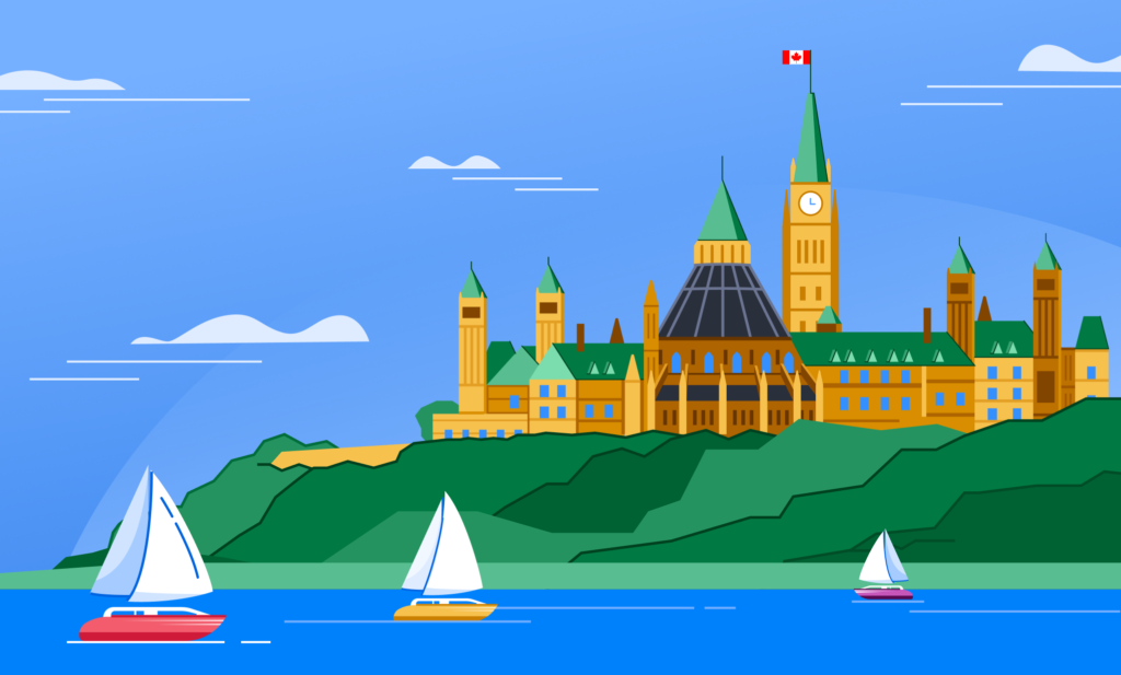 An illustration of Parliament Hill in Ottawa, Canada.