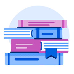 A illustration of a pile of books, representing IELTS reading.