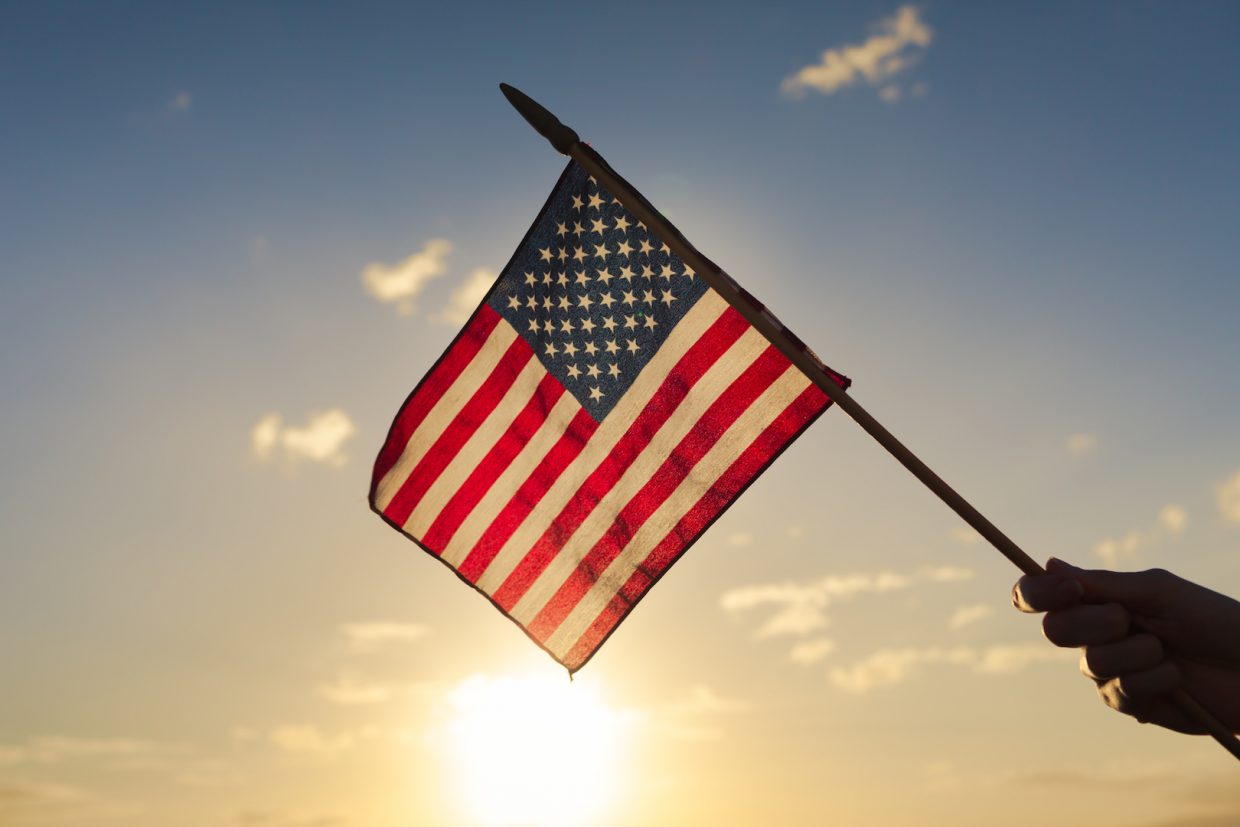 Hand holding American flag