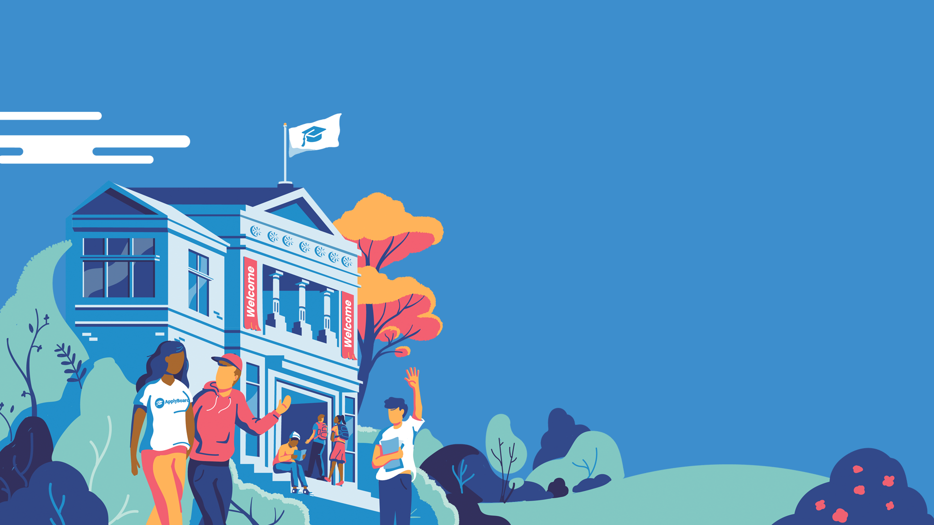 Illustration of students on campus