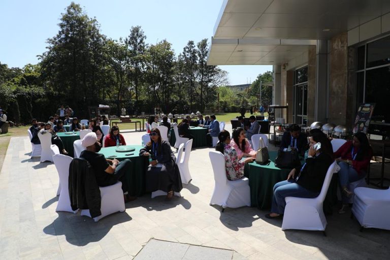 Recruiters eating outside venue