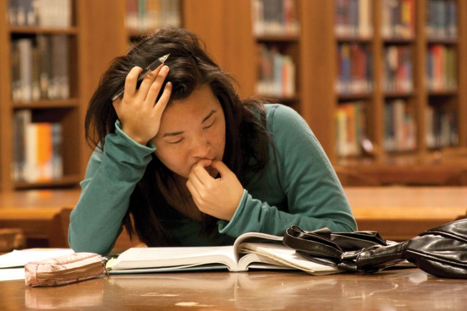 Student studying in library