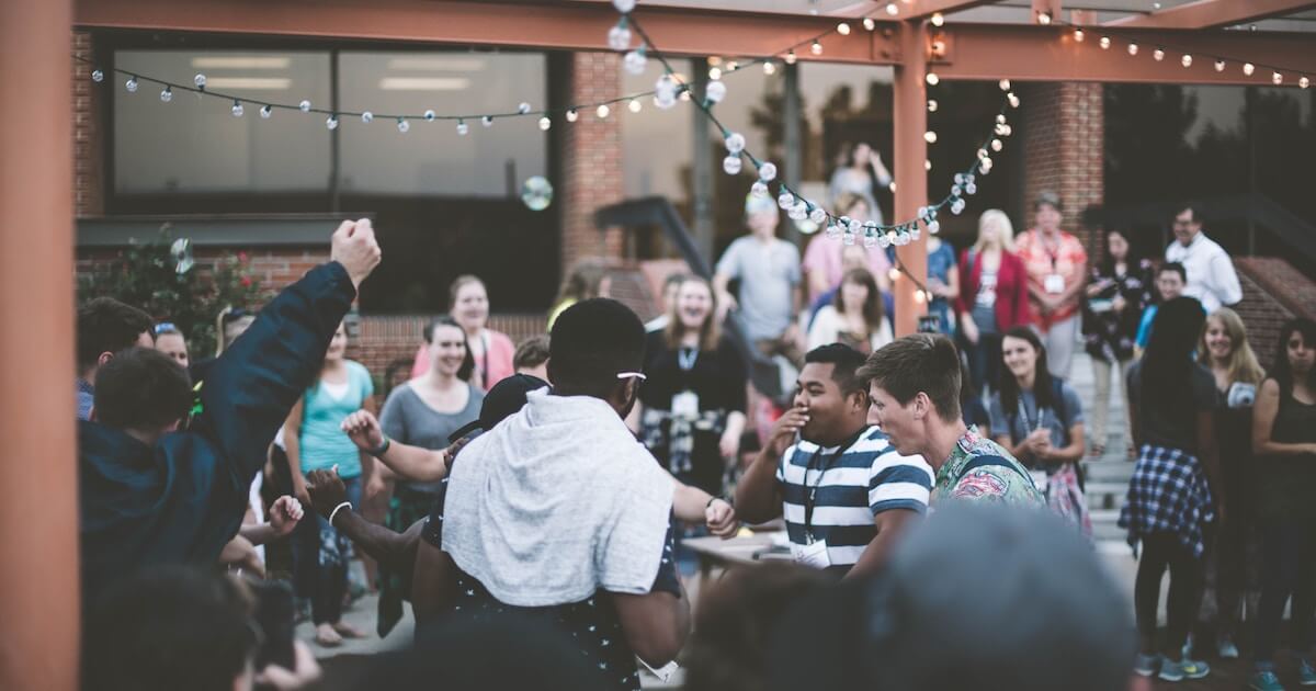 Students socializing outside