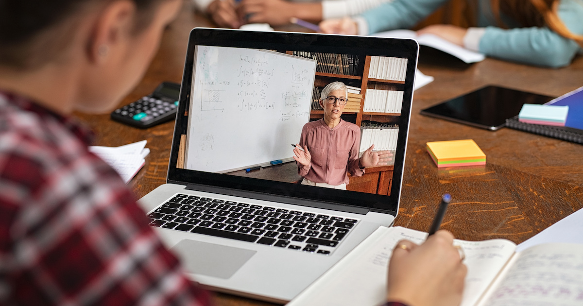 Professor teaching over video