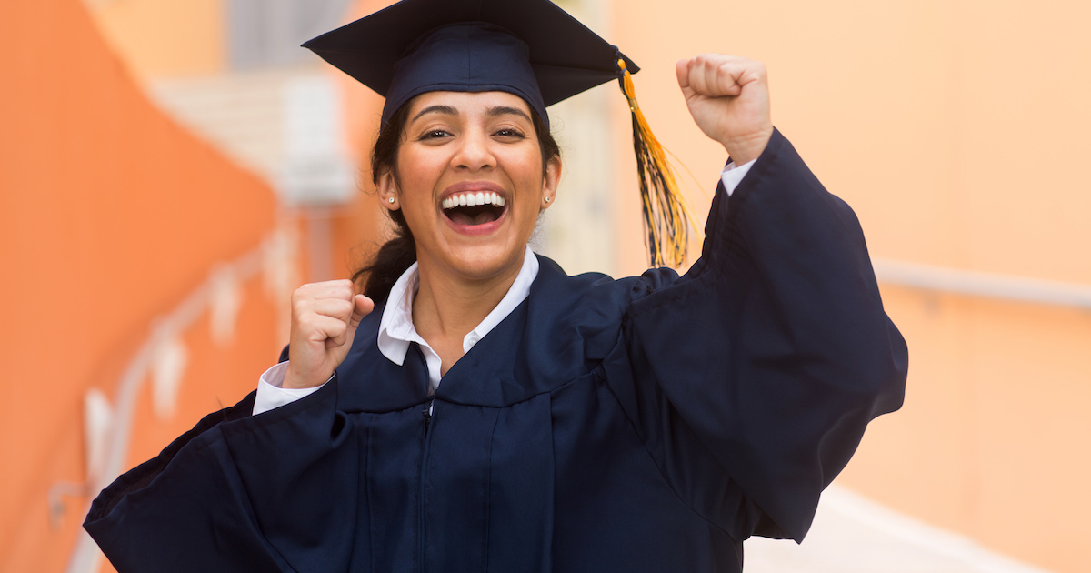 Student in graduation cap and gown