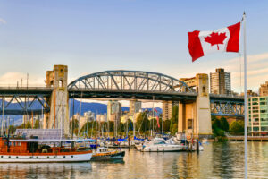 Canadian flag flying in Vancouver