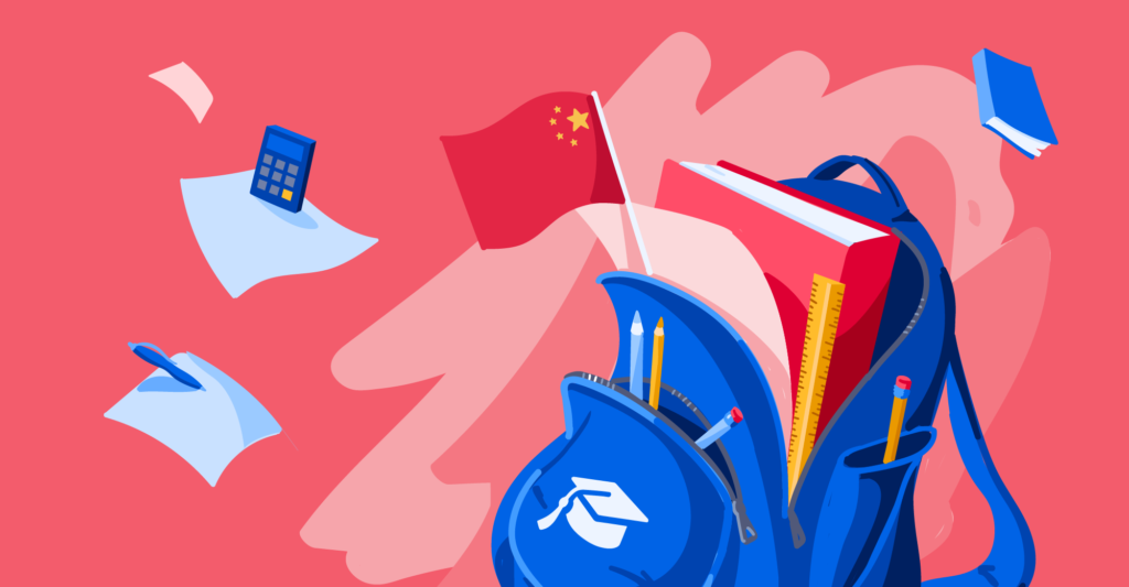 Illustration of backpack with Chinese flag