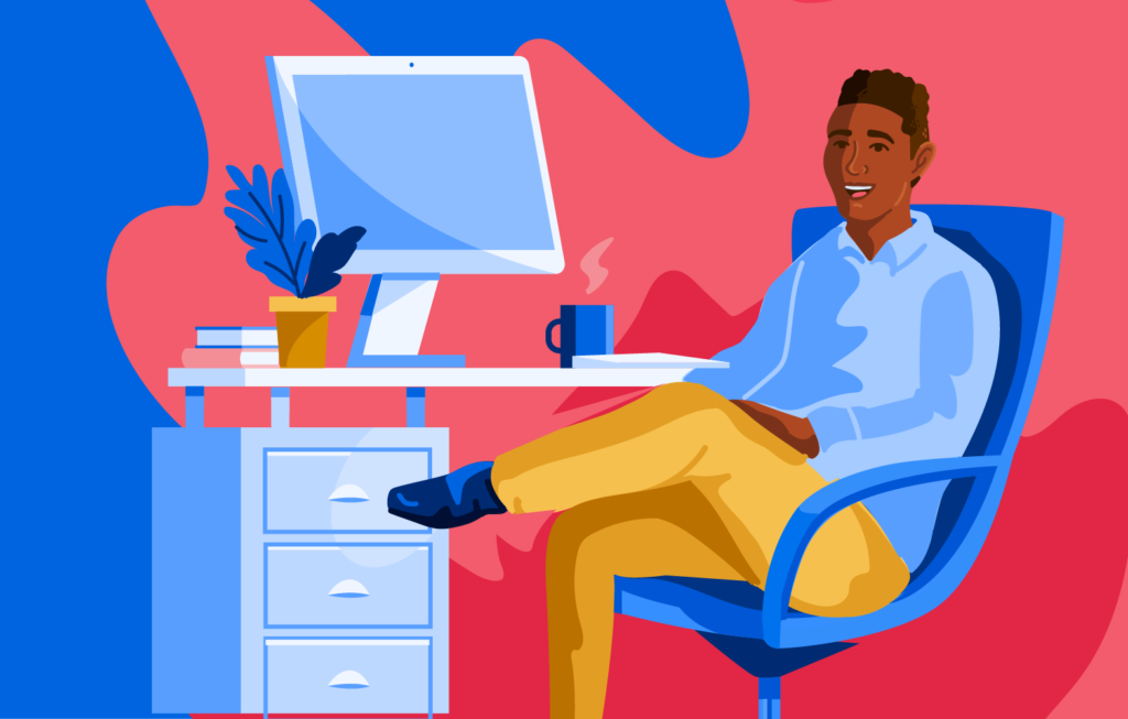 Illustration of man sitting at desk