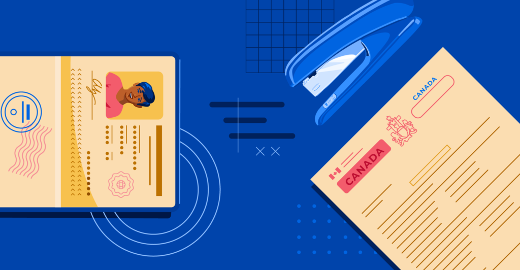 Illustration of passport and study permit