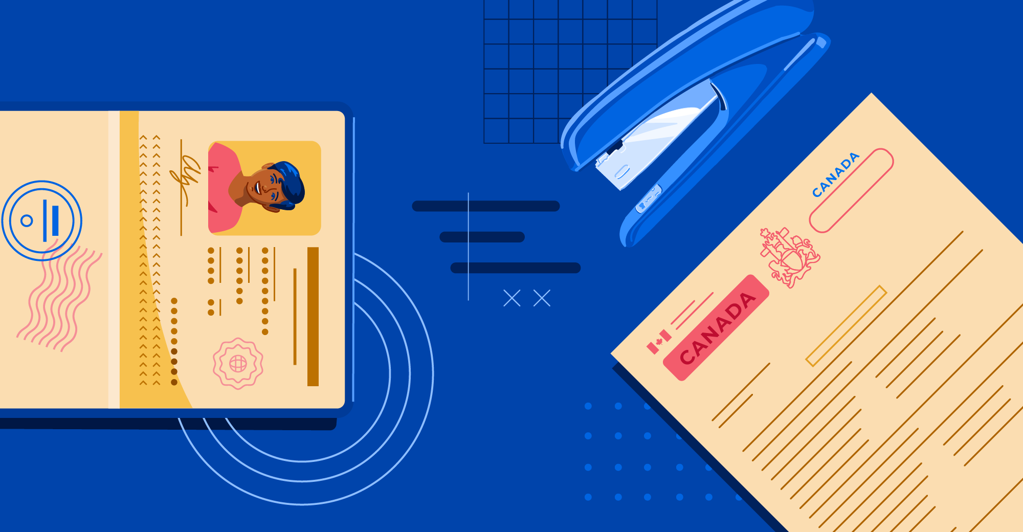 Illustration of passport and study permit