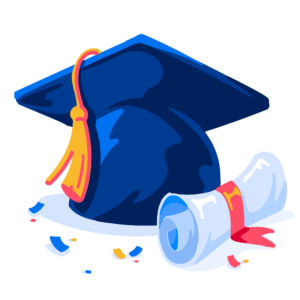 Illustration of graduation cap and diploma