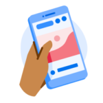 An illustration of a hand holding a phone.