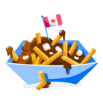 An illustration of poutine with a Canadian flag on top.
