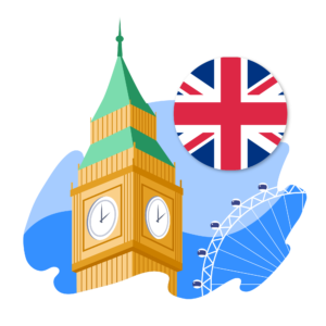 Illustration showing sights of London and Union Jack