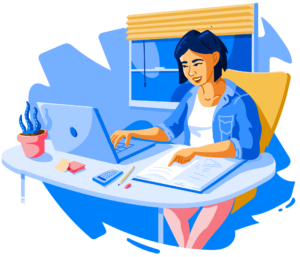 Illustration of female student studying online