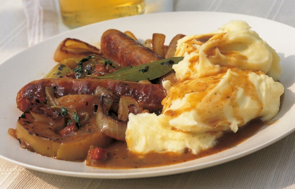 A plate of bangers and mash
