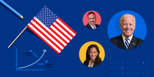 ApplyInsights blog banner featuring President Joe Biden, Vice President Kamala Harris, Secretary of Education Dr. Miguel Cardona, and an American flag