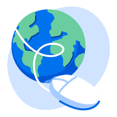 A illustration of a globe with a computer mouse attached to it.