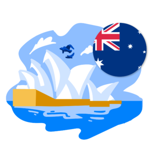 Illustration of Sydney Opera House with Australian flag