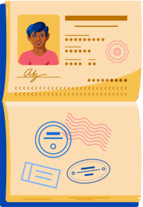 Illustration of an open passport representing an international student education.