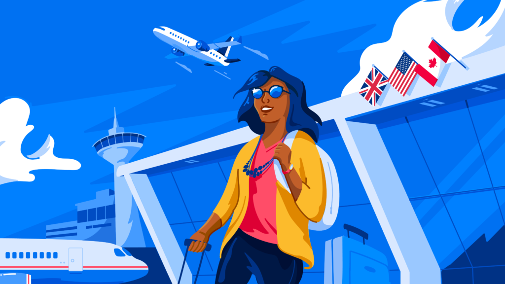Illustration of student arriving at airport