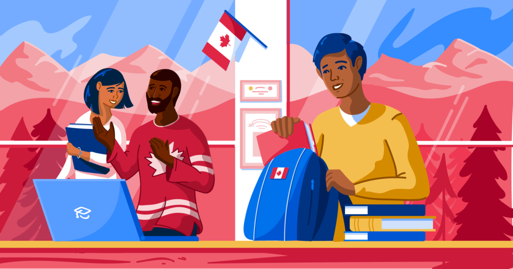 Illustration of students studying in Canada