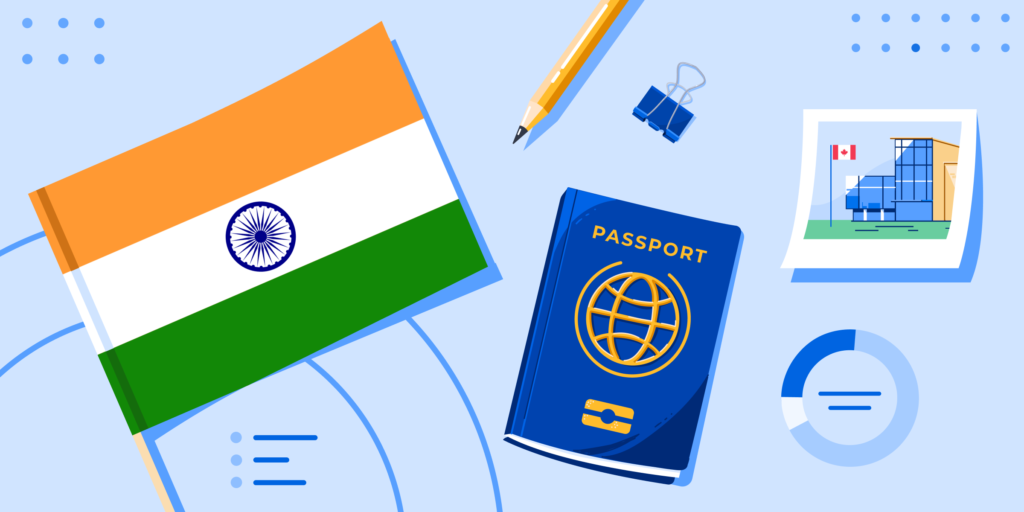 Top Indian Schools 2020 banner with Indian flag, passport, photo, and generic charts