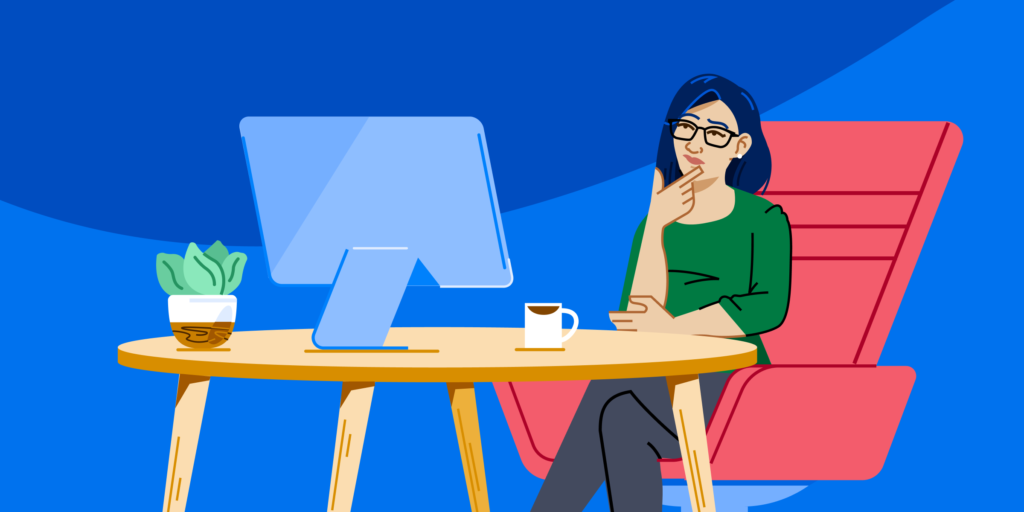 Illustration of woman sitting at computer