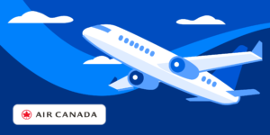 Plane flying with Air Canada logo at bottom of image