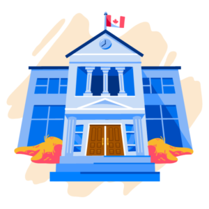 Illustration of school with Canadian flag