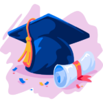 A blue-black graduation cap and diploma
