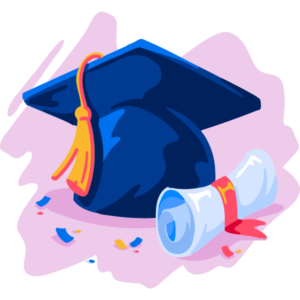 Illustration of graduation cap and diploma