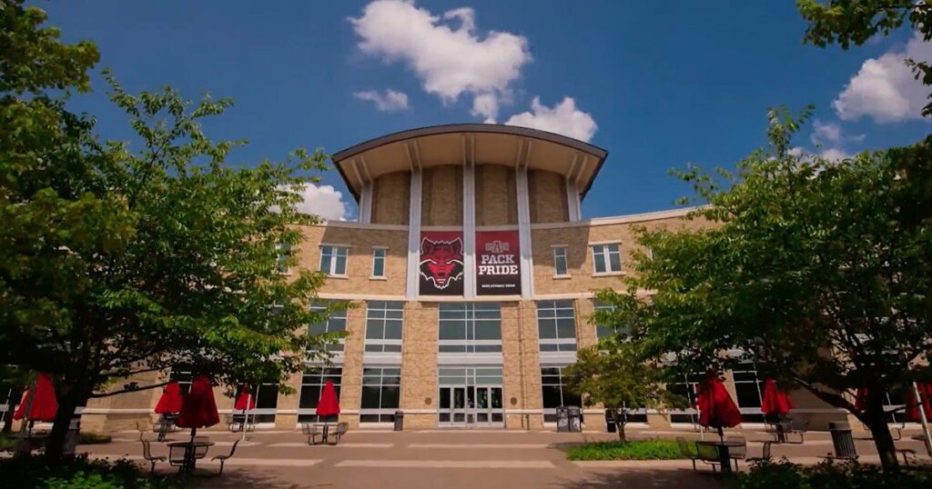 A photograph of the Arkansas State University campus.