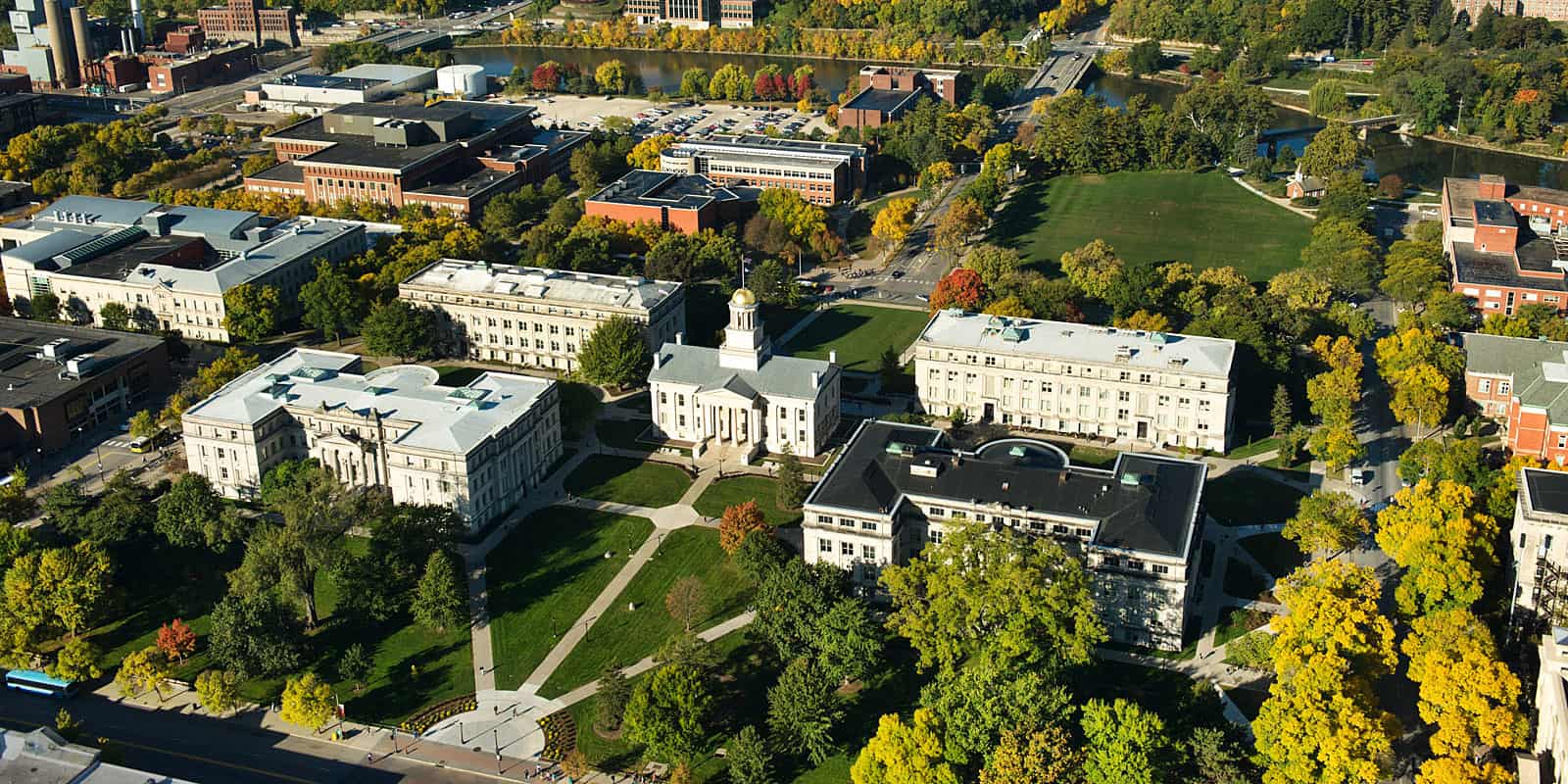 An aerial shot of the University of Iowa's campus.