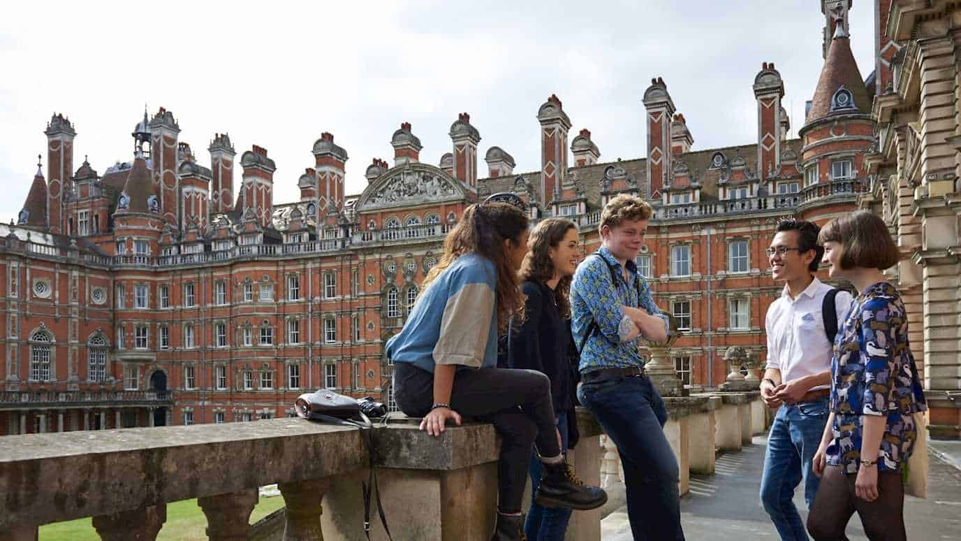 A photo of students hanging out on Royal Holloway University of London's campus.