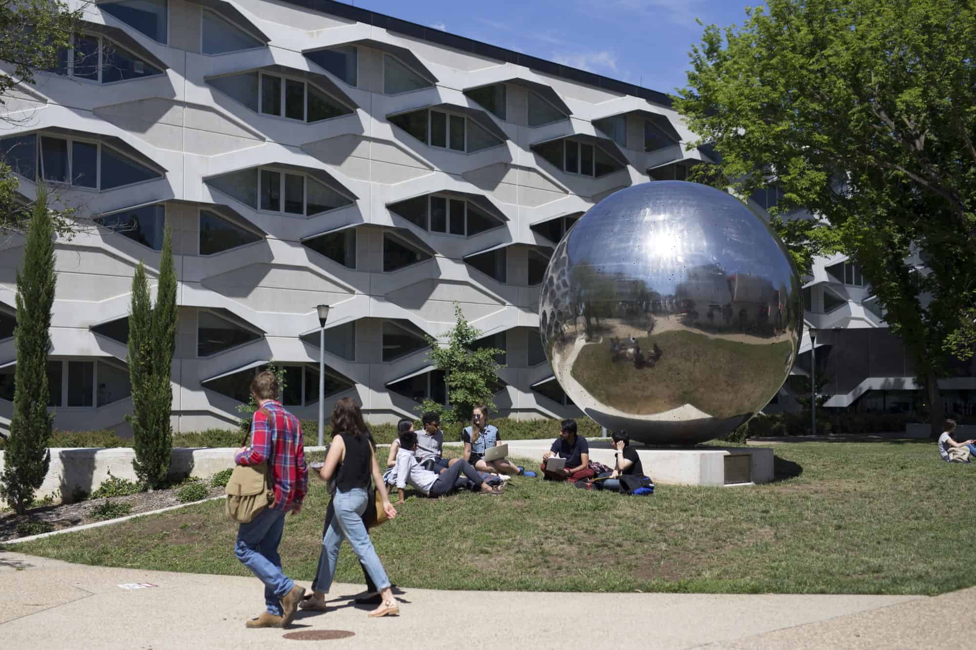A photo of students walking around Australian National University campus.