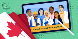 AI Healthcare and Skilled Trades banner featuring Canada flag and image of multiple employees on a tablet