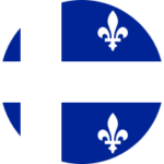 Illustration of part of the Quebecois flag: navy background with a white cross; white fleur-de-lis appear above and below the horizontal cross. This is a weird cropping of the flag.