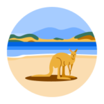 Illustration of a kangaroo on a beach.