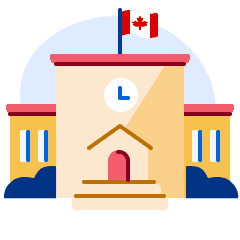 An illustration of a school with a Canada flag flying overhead.