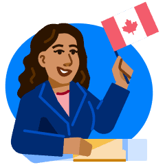 An illustration of a woman holding a Canadian flag.