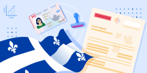 ApplyInsights: Canadian Provincial Study Permit Trends – Quebec banner featuring study permit, ID card, and Quebec flag
