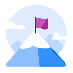 An illustration of a mountain with a purple flag on top of it.