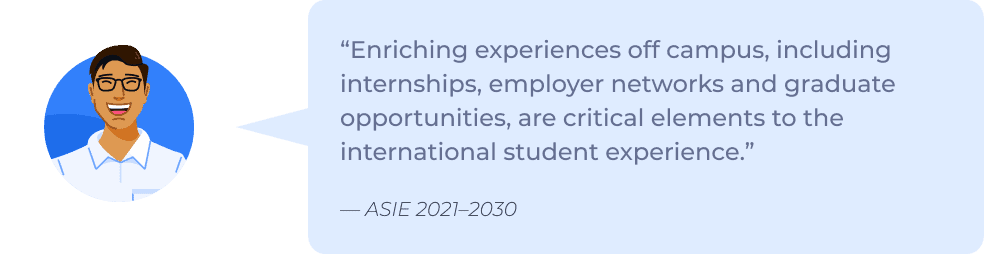 AI Recovery callout quote about the international student experience from ASIE 2021â2030