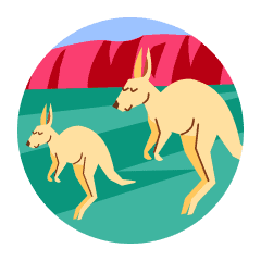 An illustration of two kangaroos.