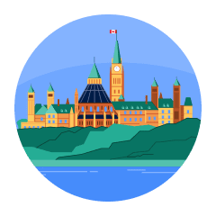An illustration showcasing the Canadian Parliament buildings located in Ottawa, Ontario.
