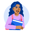 An illustration of a student holding a book.