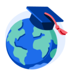 An illustration of planet Earth with a graduation cap on top of it, symbolizing the world's most international universities.
