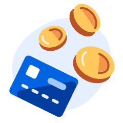 An illustration of a credit card and coins, representing what to know about setting a budget before studying abroad.
